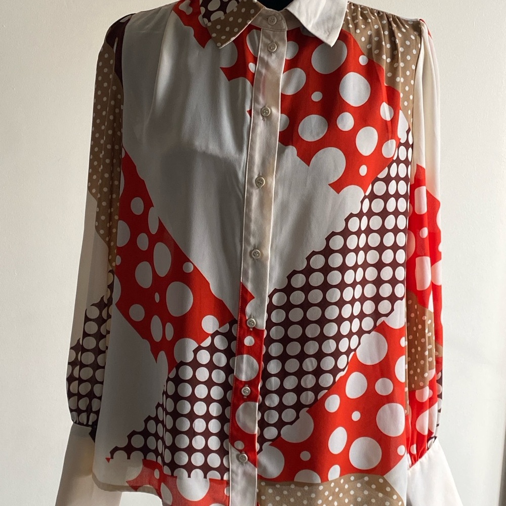 Eva Mendes retro style printed buttons down shirt geometric pattern top size m